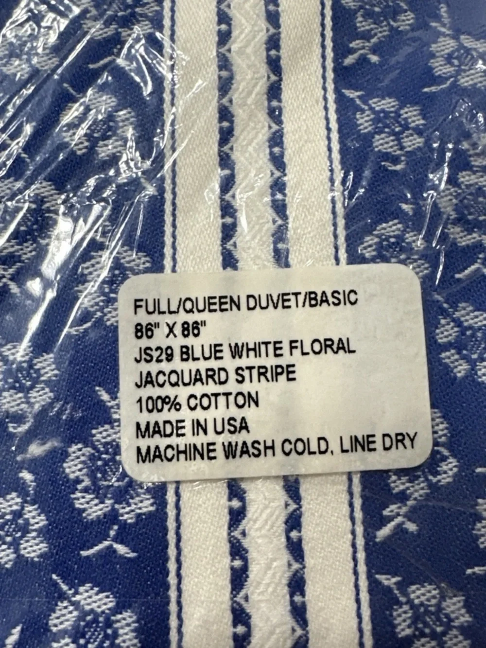 NEW 2009 Traditions By Pamela Kline Full/Queen Duvet Cover USA Blue White Floral